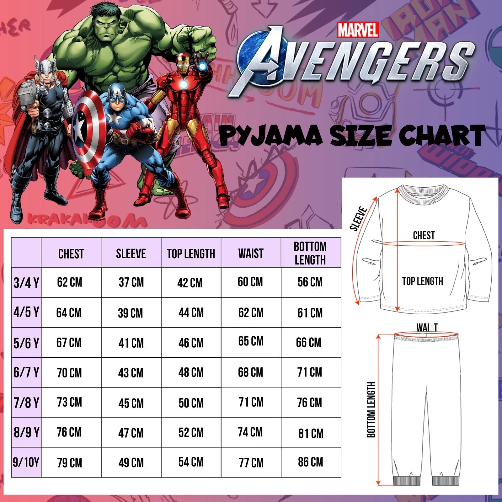 Marvel Pyjama for Boys Button Down PJ Set Superheroes Cotton Christmas Gift
