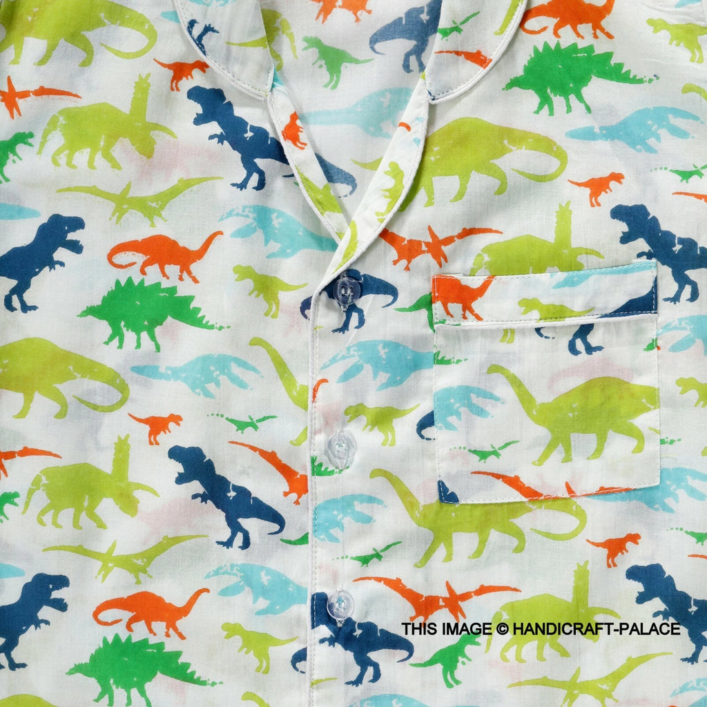 Dinosaur Printed Pyjamas Set with Long Sleeve for Girls Boys Cotton Nightwear