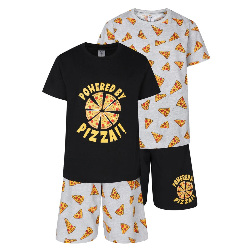 Boys 2 Pack Short Pyjamas Powered By Pizza Nightwear PJ Sets 9 to 16 Years