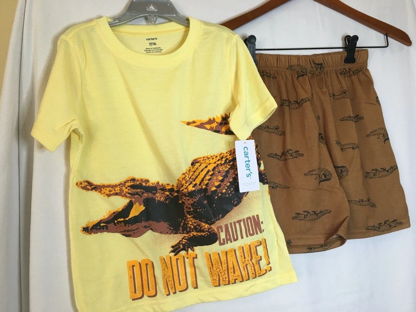 New Carter's Boys Alligator Poly Pajama 2 pc Set Kid Yellow Brown many sizes