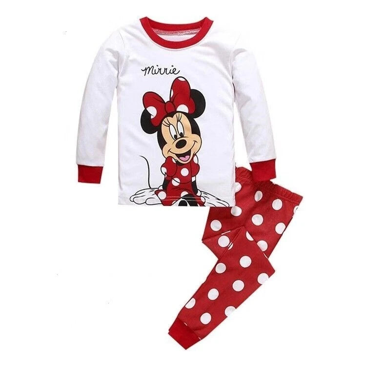 Kids Boy Girls Micky Minie Mouse Pyjamas Pjs Set Sleepwear Long Sleeve Nightwear
