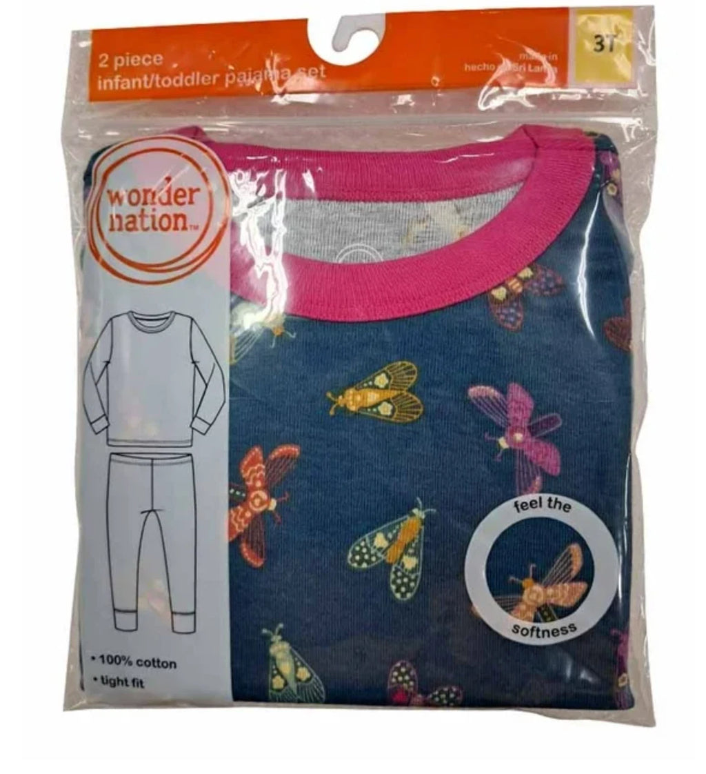 Wonder Nation Toddler Girl Tight Fit Blue Dragonfly Pajama Set, 2-Piece NWT