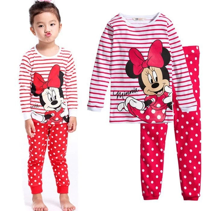 Kids Boy Girls Micky Minie Mouse Pyjamas Pjs Set Sleepwear Long Sleeve Nightwear