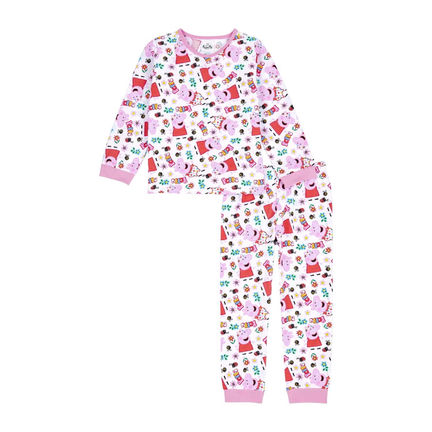 Peppa Pig Girls Pyjamas AOP Pjs Set, Official Peppa Pig Nightwear Merchandise