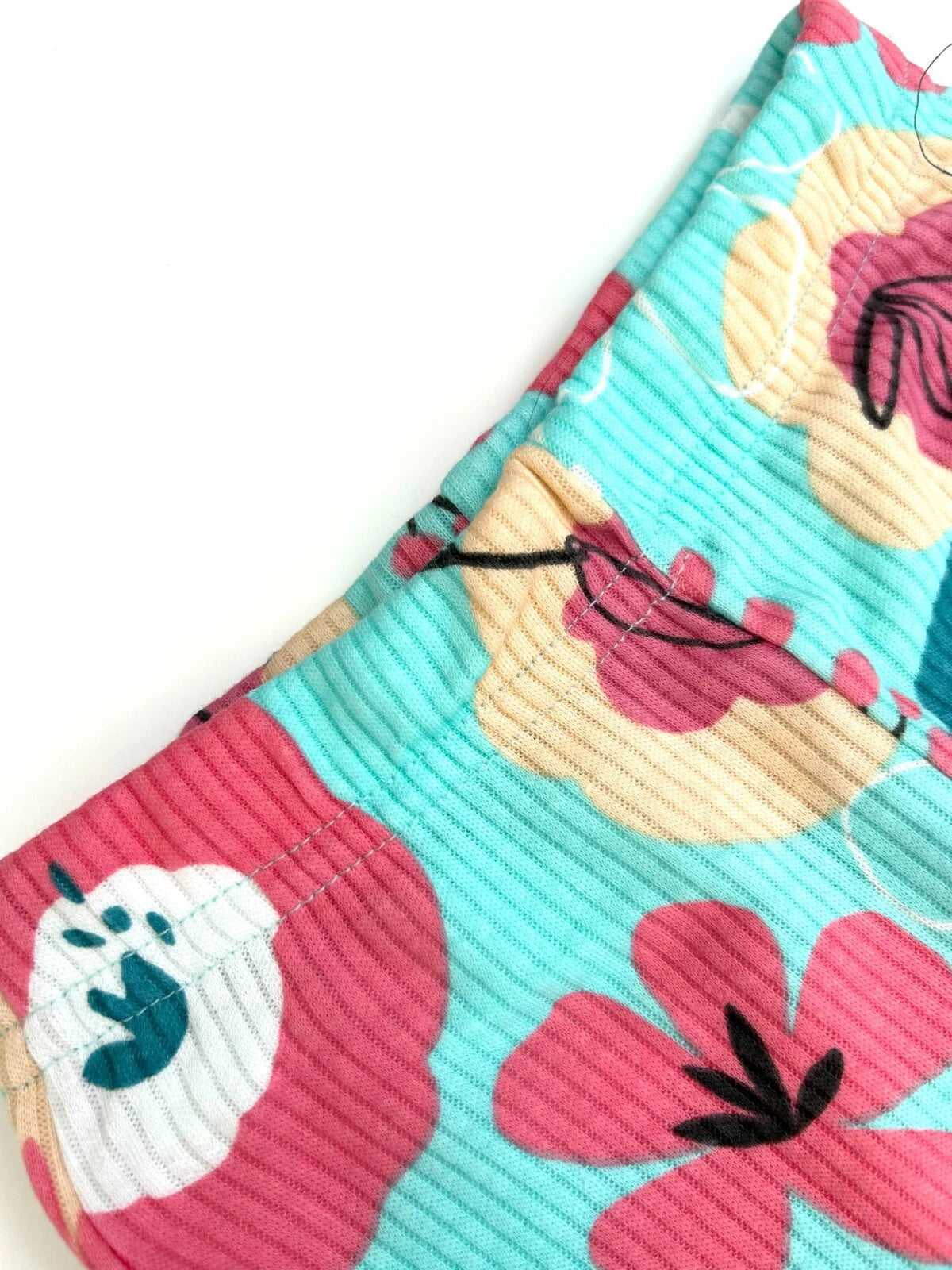 Girls Ribbed Pyjamas Dunnes Cotton Floral Pink Aqua Flared Long Sleeved Pjs NEW