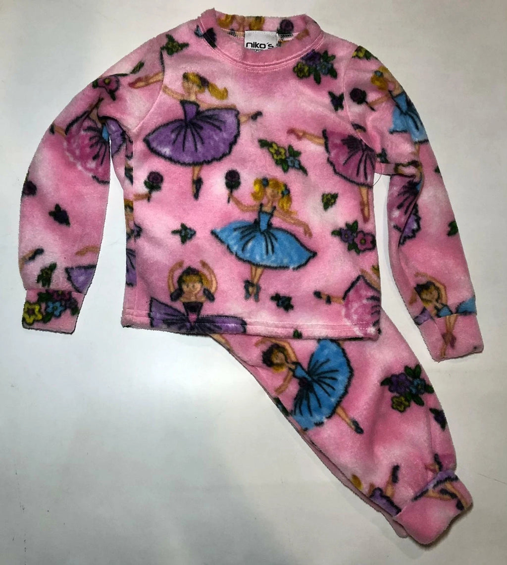 Zoofleece Ballet Dancer Flower Cinderella Pink Girls Kids Pajama PJ Fleece Set