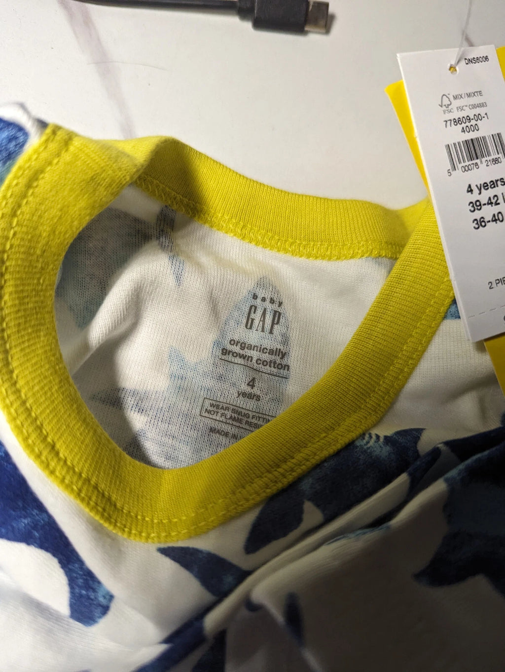 Baby Gap PJ Set 2 Piece Brand New Shark Design Long Sleeve and Pant