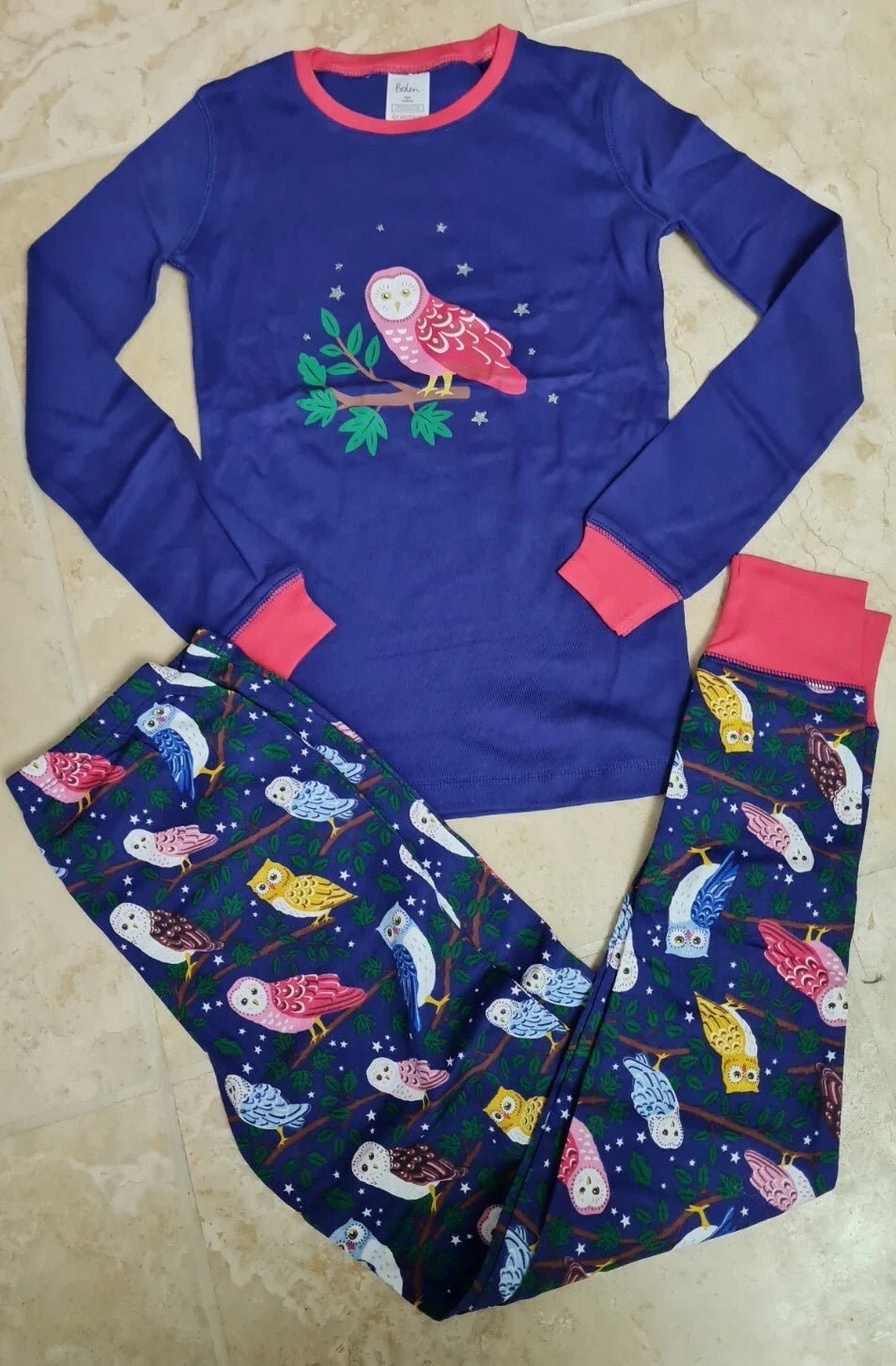 MINI BODEN GIRLS NAVY OWL Snug Long John Pyjamas BRAND NEW