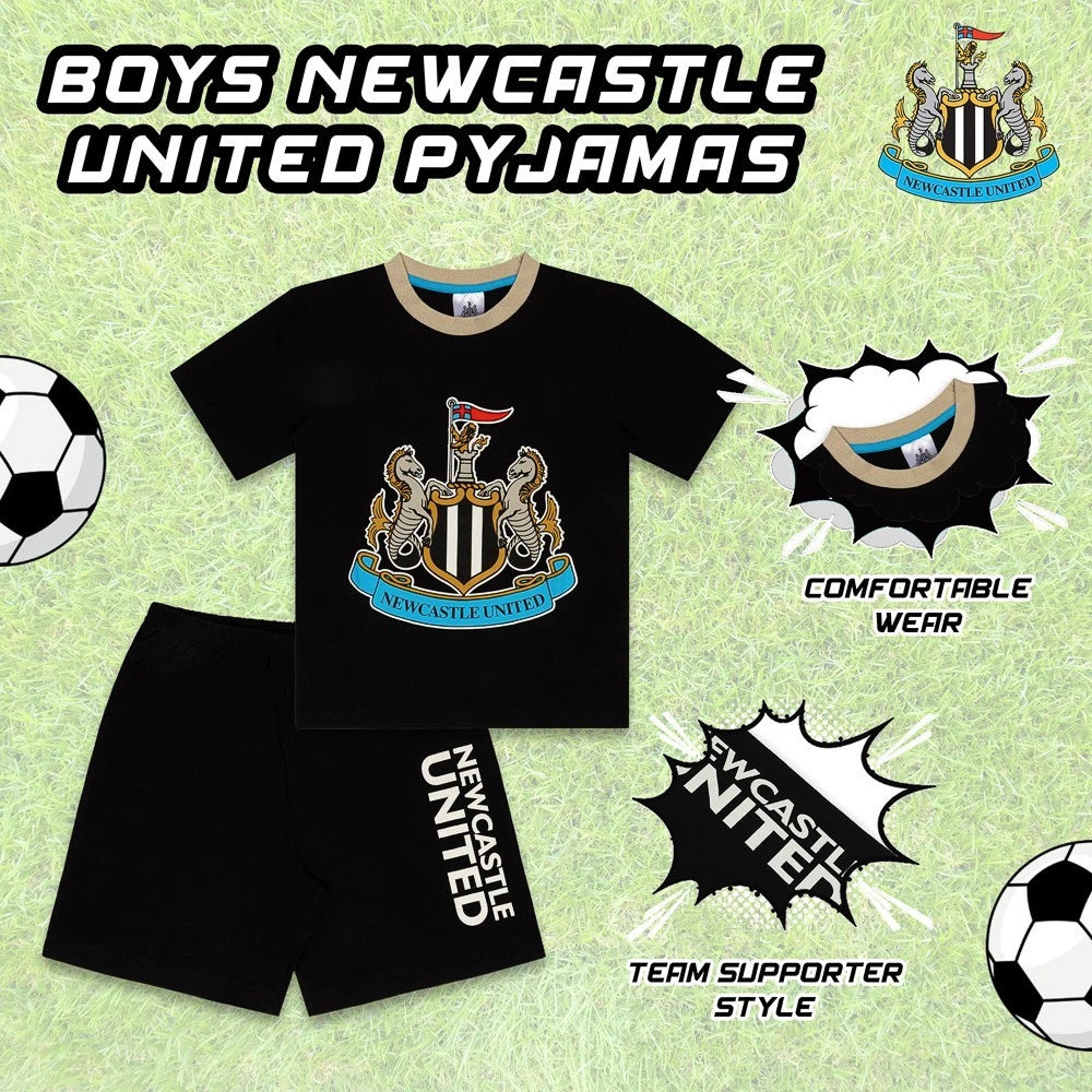 Newcastle United F.C Boys Short Pyjamas 100% Cotton PJs Official Merchandise