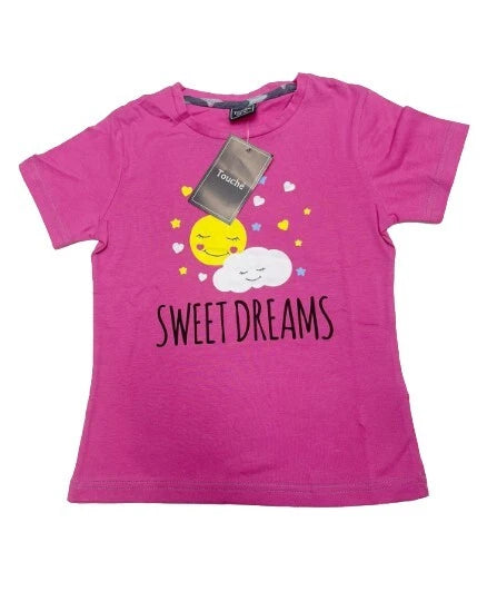 Touche Girls Short Sleeve Full Length Printed Pyjama Set- Grey/Pink Starry Night