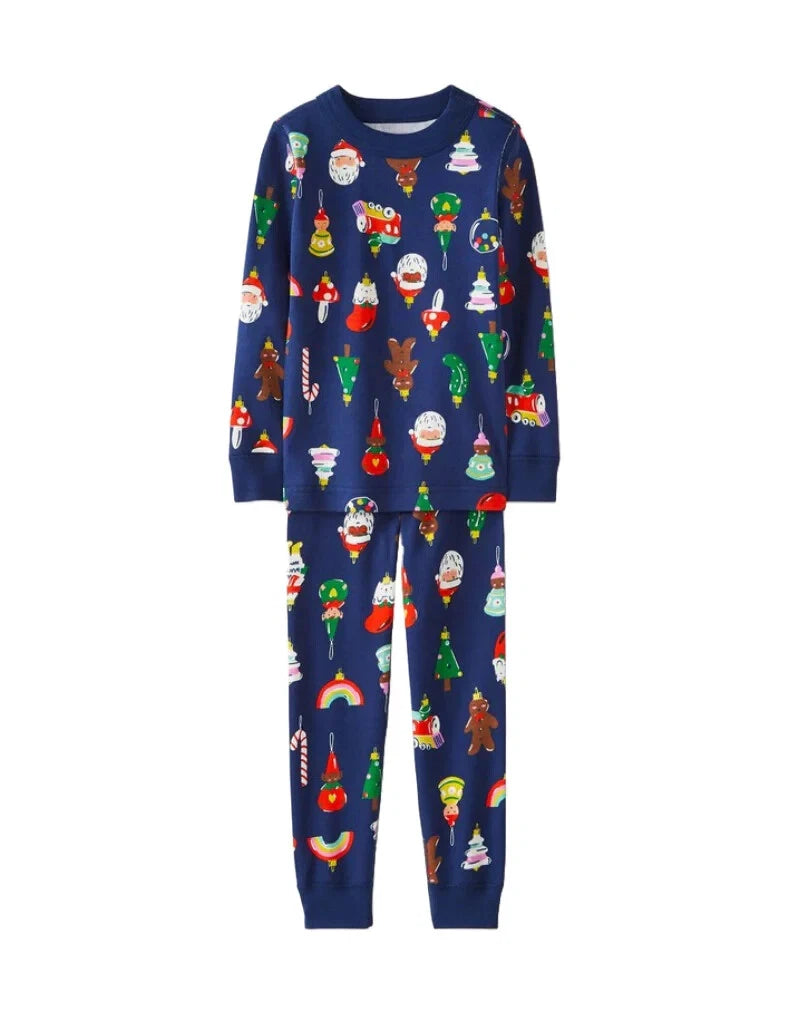 Hanna Andersson Kids Festive Long John Pyjama Set - Navy Heirloom Ornament
