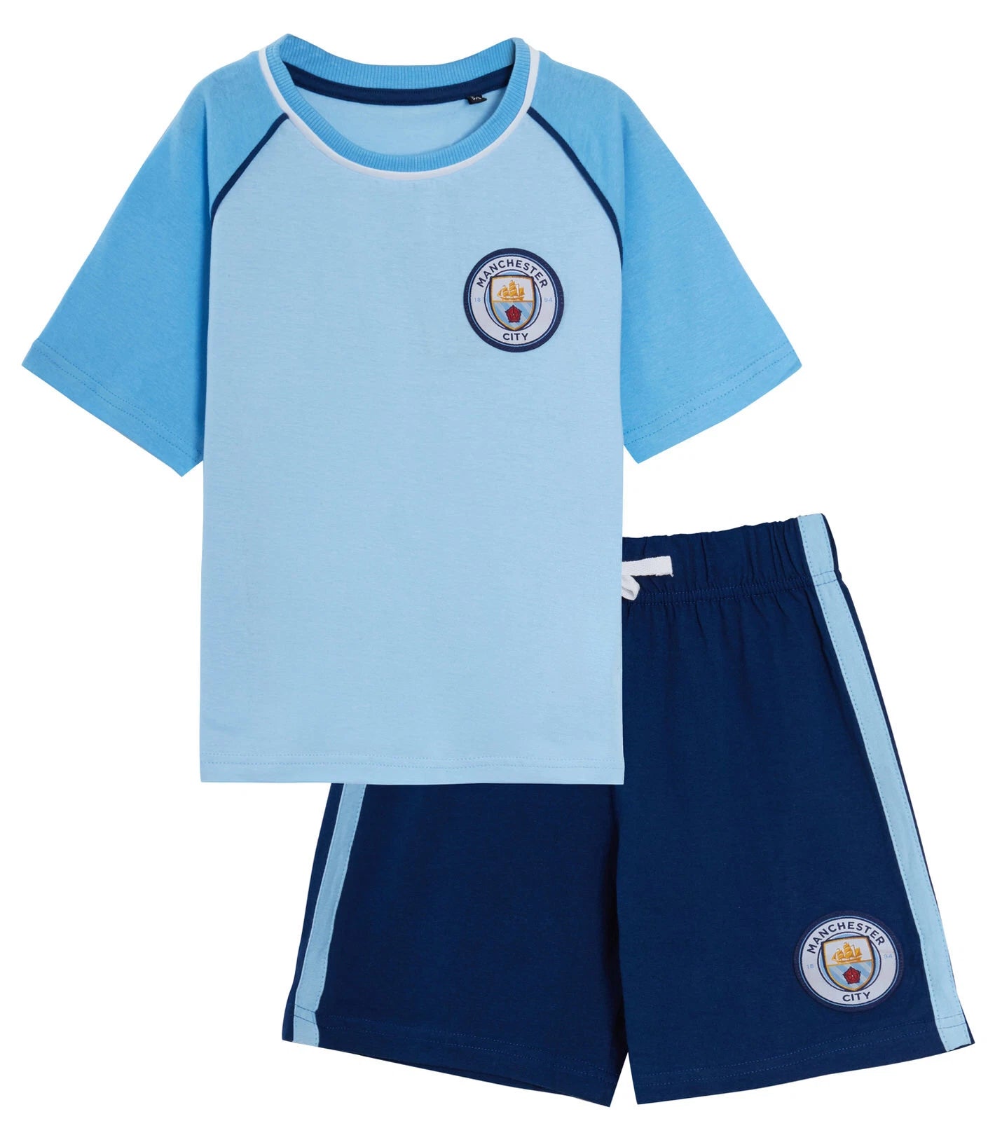 Kids Manchester City Short Pyjamas Boys Premiership Football Kit Shorts T-shirt
