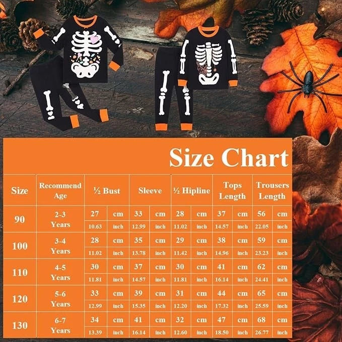 Skeleton Glow in the Dark Halloween Unisex Pyjamas Bones Nightwear Boys and Girl