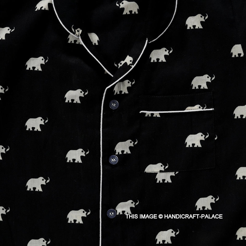 Indian Pure Cotton Kids Pajama Set Black Elephant Printed Sleepwear 1to10 Years