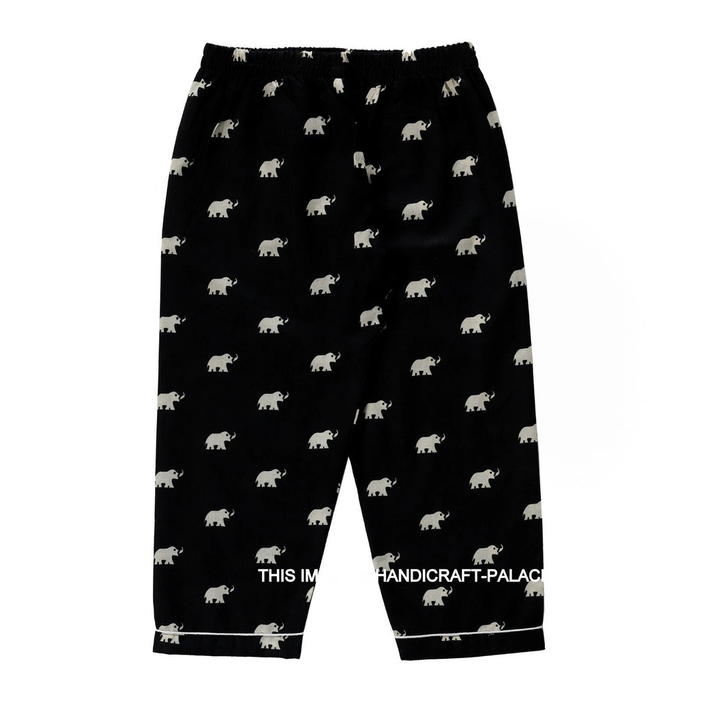Indian Pure Cotton Kids Pajama Set Black Elephant Printed Sleepwear 1to10 Years
