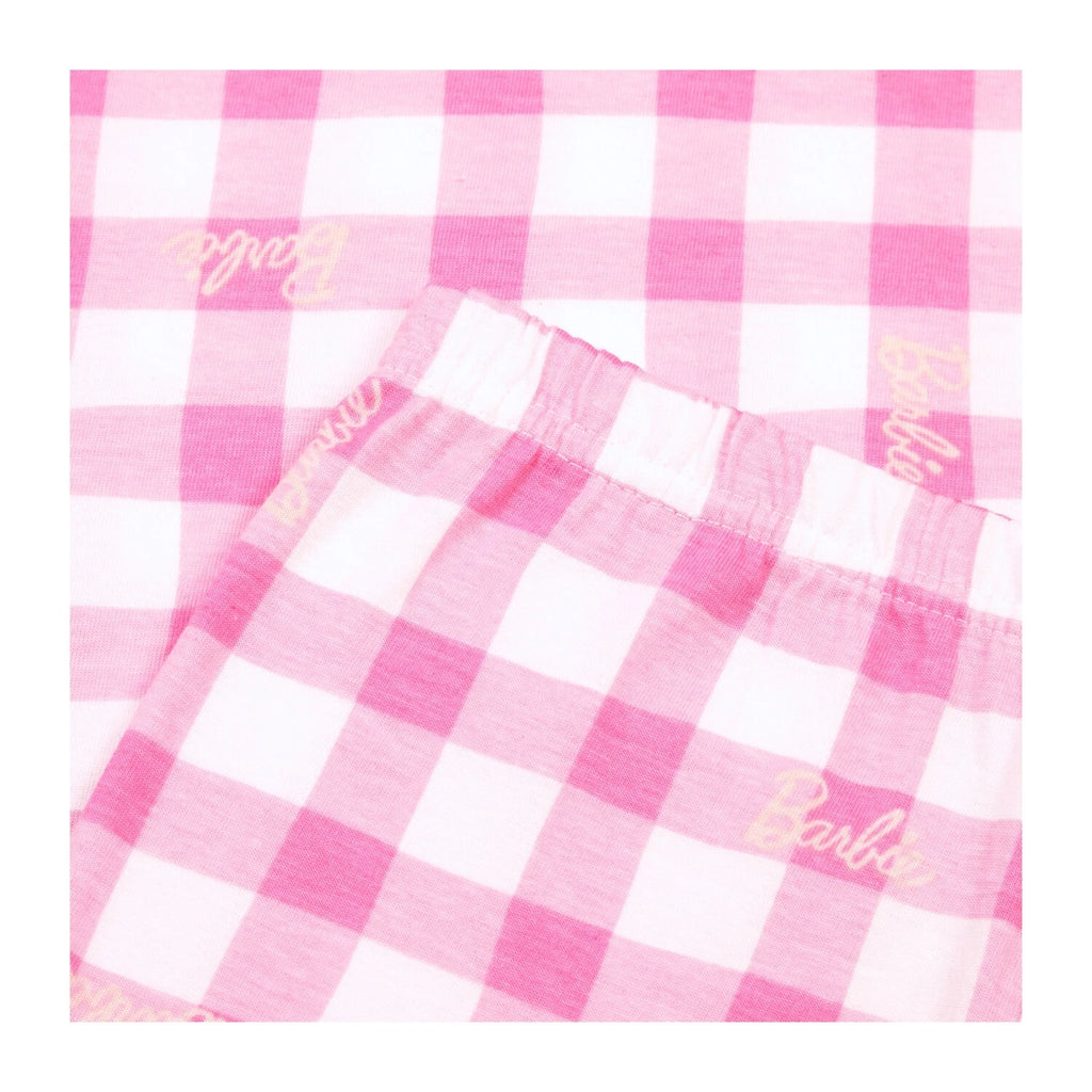 Barbie Girls Pyjamas | 100% Cotton Pjs for Girls | Pink Check Girls Doll Pjs