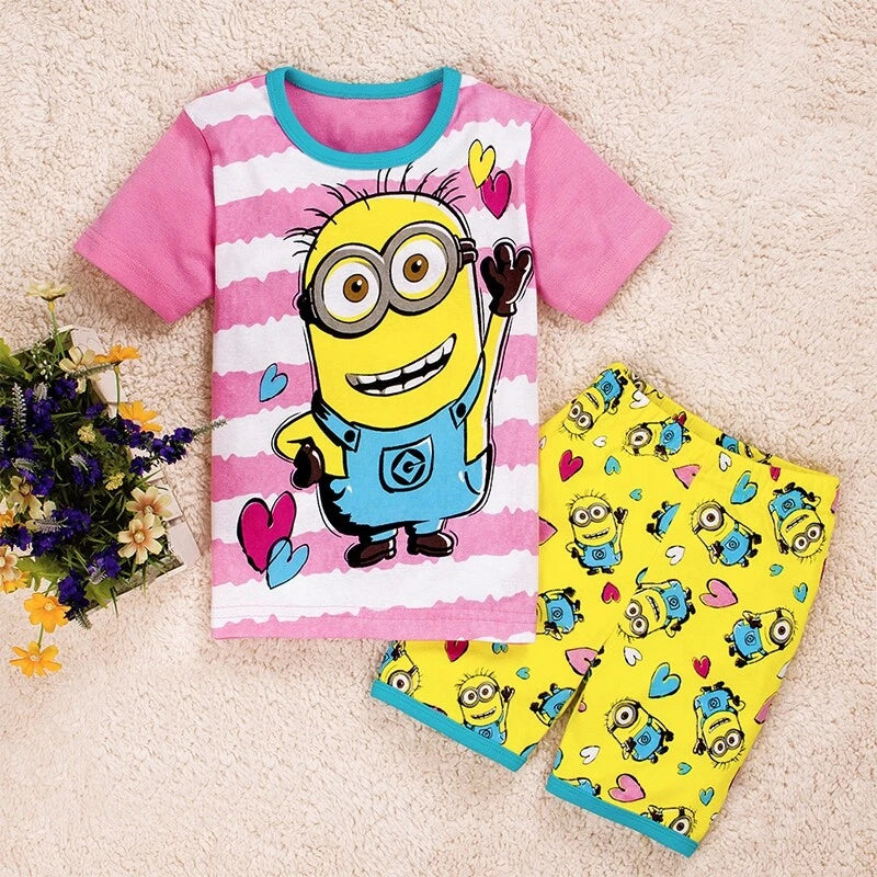 Kids Boys Girls Minions Nightwear Pyjamas Short Sleeve T-Shirt Shorts PJs Set UK