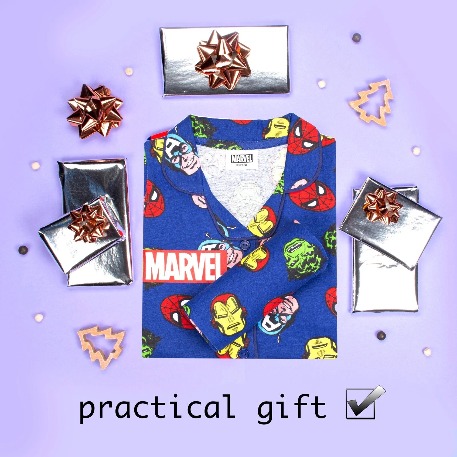 Marvel Pyjama for Boys Button Down PJ Set Superheroes Cotton Christmas Gift
