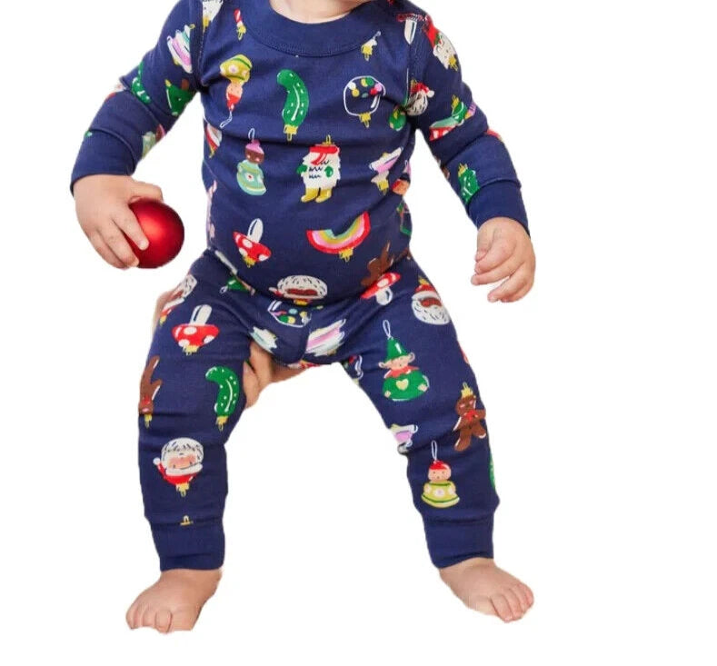 Hanna Andersson Kids Festive Long John Pyjama Set - Navy Heirloom Ornament