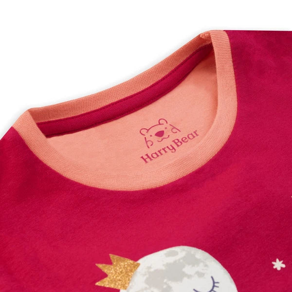 Princess Moon & Owl Pyjamas Kids Girls 3 4 5 6 7 8 9 10 Years PJs Red
