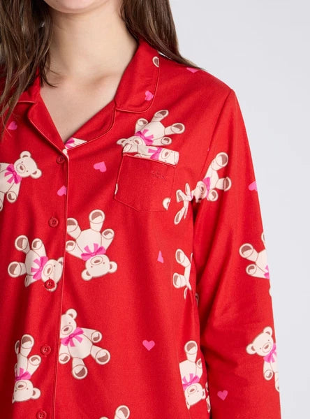 Boux Avenue Pyjama Set Girls Teddy Bear Fleece Kids Cute Nightwear PJ with Bag