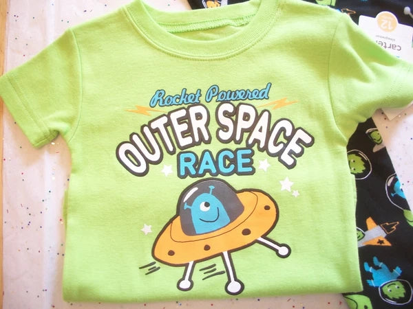 CARTER'S 2 PIECE SLEEPWEAR PAJAMAS BOYS ROCKET POWERED ~  GLOWS IN THE DARK NWT