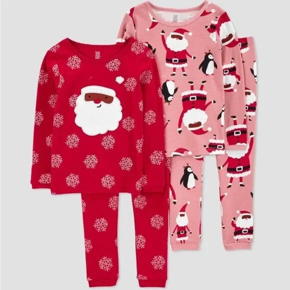 Carter's Just One You Baby Girls Pajama Set 4-Pc Santa Pink Red Christmas NEW