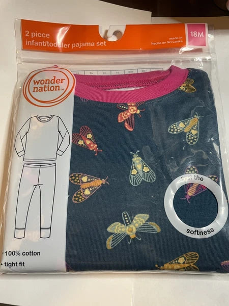 Wonder Nation Toddler Girl Tight Fit Blue Dragonfly Pajama Set, 2-Piece NWT
