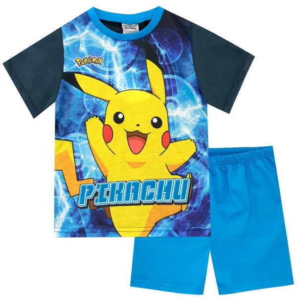 Pokémon Pyjamas Kids PJs Boys Pikachu Nightwear Set Matching Sleepwear Blue Navy