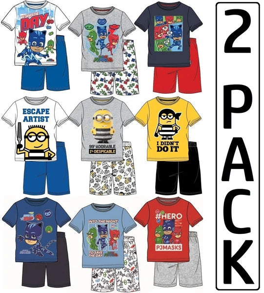 BOYS 2 PACK SHORT PYJAMAS CHARACTER NIGHT WEAR SHORT PJ SET 3-10 YEARS BNWT