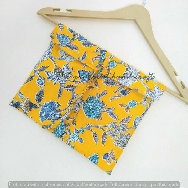 Indian Floral Printed Hippie Cotton Yellow Women Gypsy Top-Pajama set Sleepwear