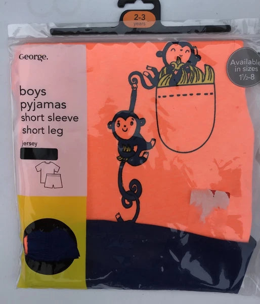 Boys Short Leg / Short Sleeve Pyjamas with Monkey detail