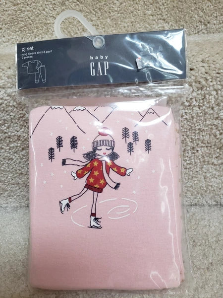 GAP KIDS GIRL PINK SKATER STAR LONG SLV PAJAMAS 2PC SET 3 4 NWT