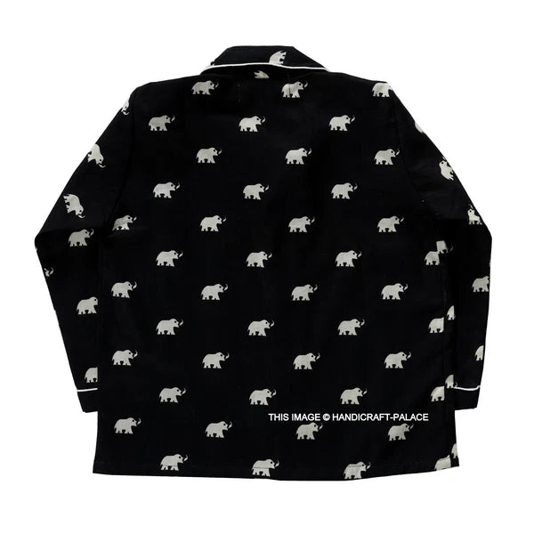 Indian Pure Cotton Kids Pajama Set Black Elephant Printed Sleepwear 1to10 Years