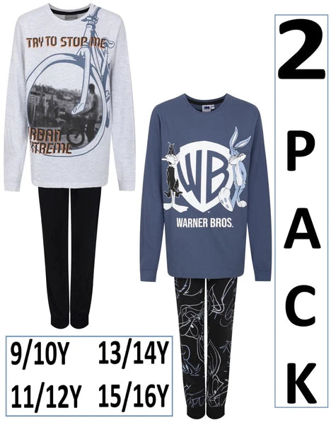 Boys 2 Pack Pyjama Sets Character Long Sleeve Long Leg Cuffed Multipack PJ Sets
