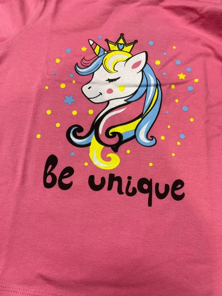 Touche Girls Long Sleeve Full Length Printed Pyjama Set- Grey/Pink Unicorn