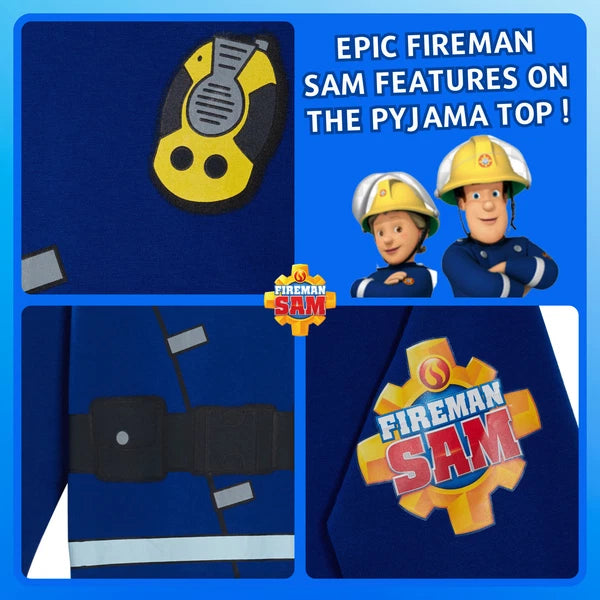Boys Novelty Fireman Sam Dress Up Pyjamas Kids Full Length Character Pjs Size