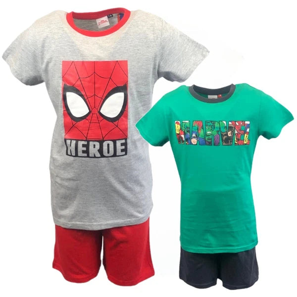 Boys Kids Avengers Spiderman Short Sleeve Pyjamas T-Shirt Shorts Age 3-14years