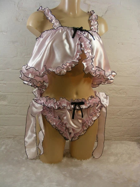 ADULT baby sissy satin with rolled hem edge cami & knickers set