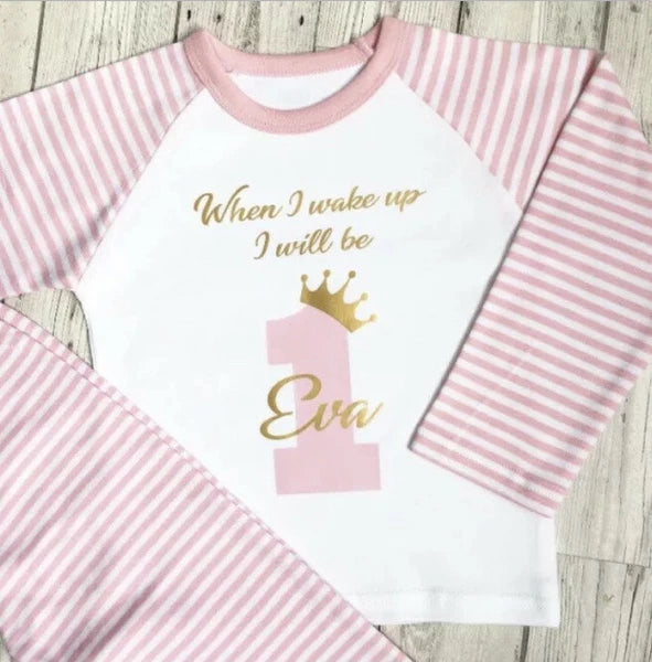 when i wake up i will be one, two, three, four pyjamas birthday girl pjs