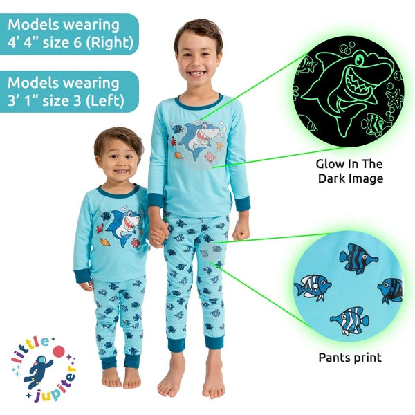 Little Jupiter Boys Pajamas with Glow in The Dark - Shark - Light Blue