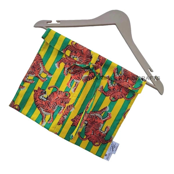 Women Dragon Tiger Print Yellow Sleepwear Cotton Gypsy Night wear Top-Pajama set