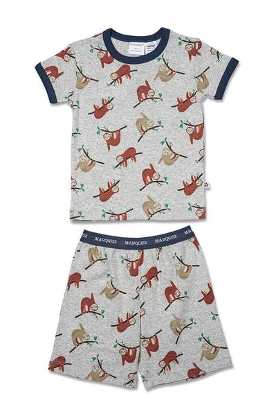 Boys Size 2-7 Marquise Grey Sloth Print Short Sleeve Cotton Pyjama Set