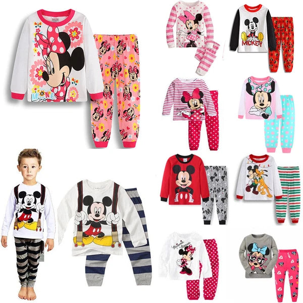 Kids Boy Girls Micky Minie Mouse Pyjamas Pjs Set Sleepwear Long Sleeve Nightwear