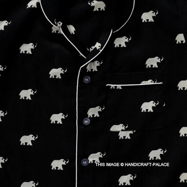 Indian Pure Cotton Kids Pajama Set Black Elephant Printed Sleepwear 1to10 Years