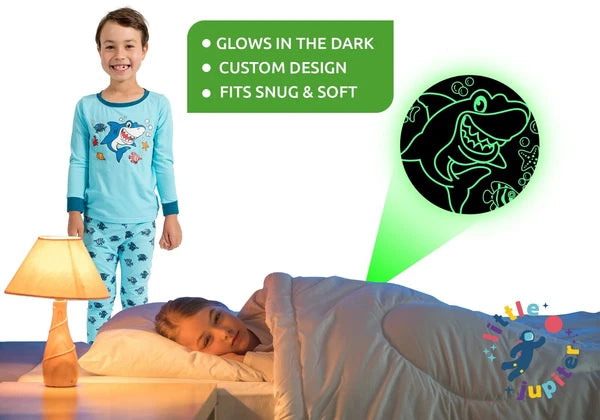 Little Jupiter Boys Pajamas with Glow in The Dark - Shark - Light Blue