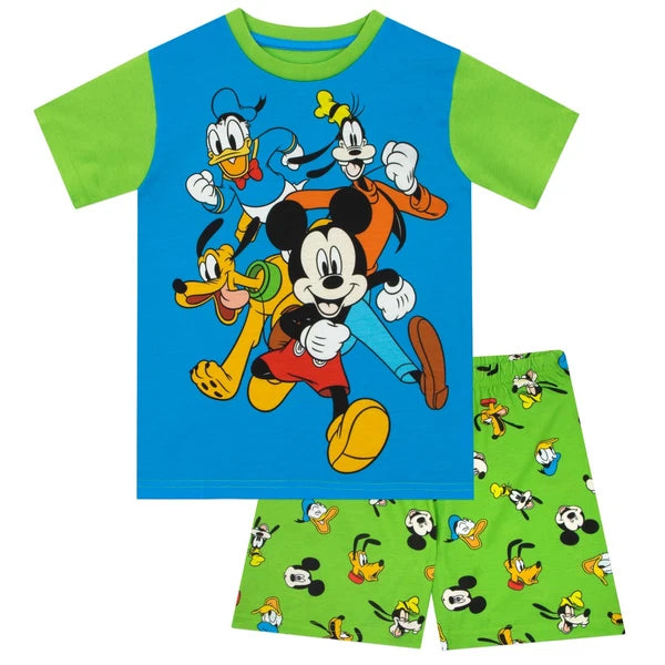 Mickey Mouse PJs Kids Boys 12-24 Months 2-8 Years Loungewear Short Pyjamas Green