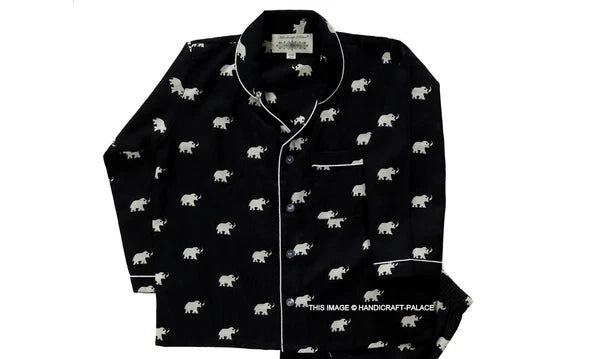 Indian Pure Cotton Kids Pajama Set Black Elephant Printed Sleepwear 1to10 Years