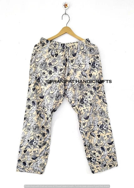 Women Sleepwear Cotton Forest Print Beige Hippie Night wear Boho Top-Pajama set