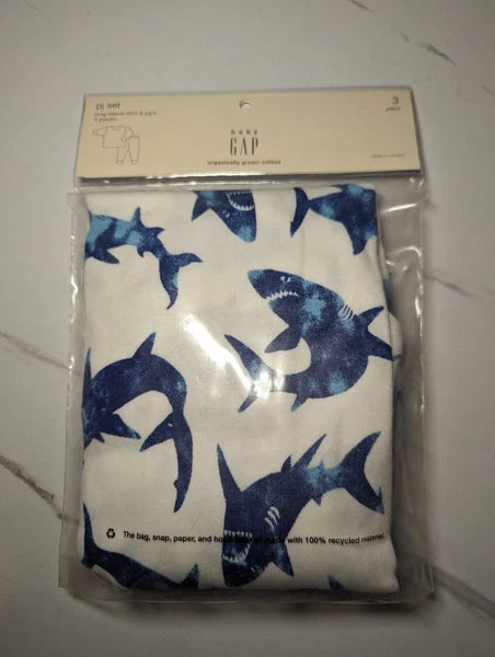 Baby Gap PJ Set 2 Piece Brand New Shark Design Long Sleeve and Pant